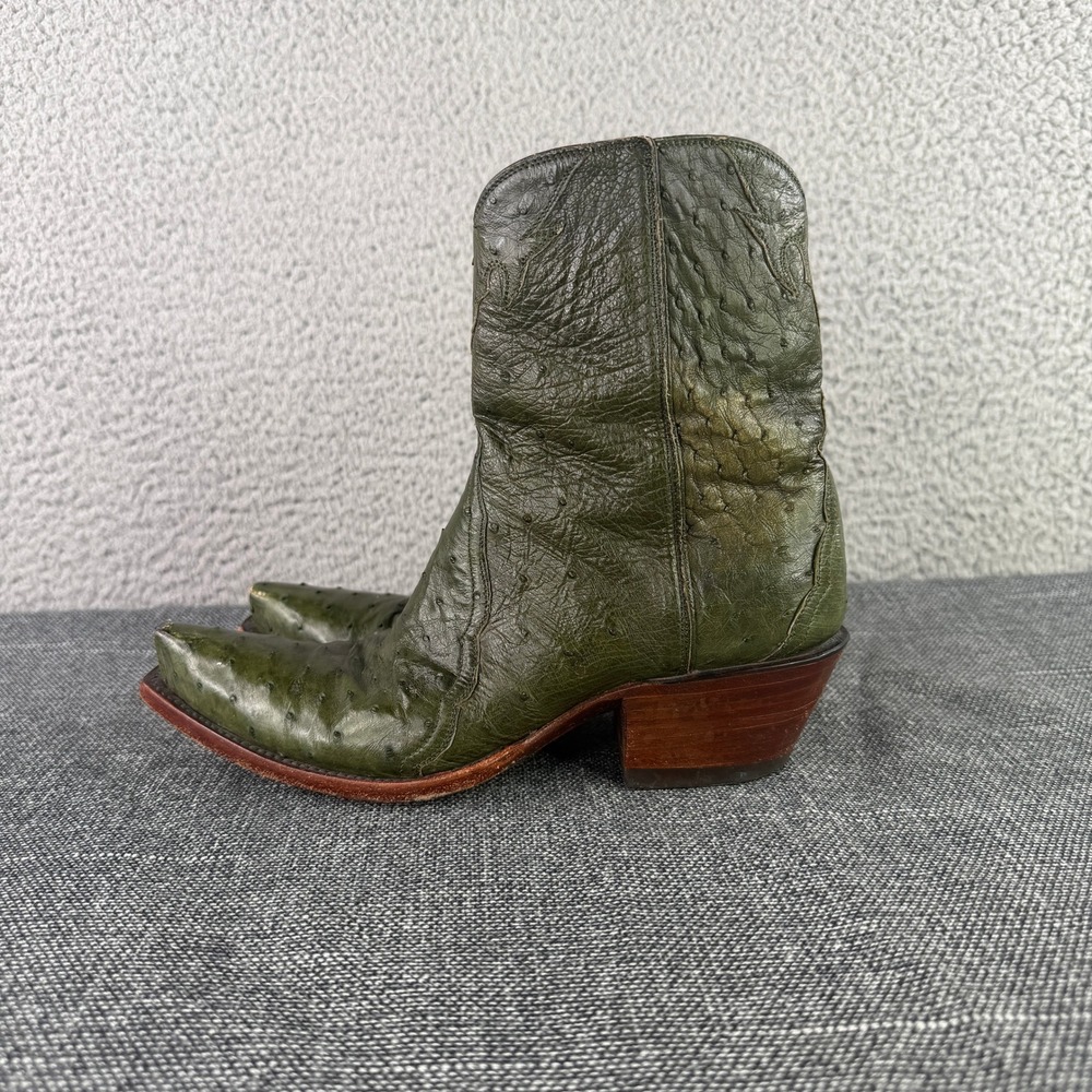 Back At The Ranch Cowboy Boots Women 6 Green Ostrich Leather Snip Toe Ankle